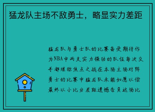 猛龙队主场不敌勇士，略显实力差距